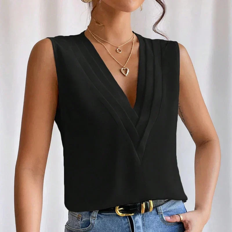 Elanora Damenbluse – Ärmellose Elegante Bluse für Alltag & Büro