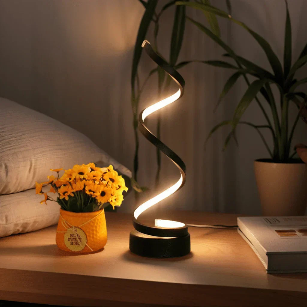Lampa stołowa SpiralGlow LED z czujnikiem, ściemniana i z 3 kolorami światła