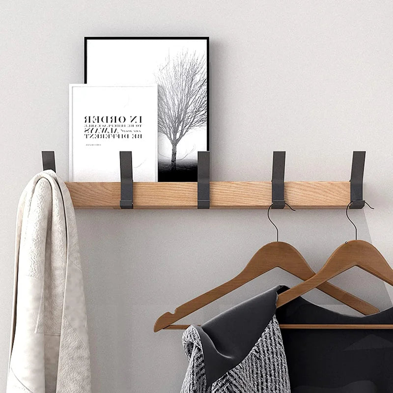 Wieszak ścienny Aluminium Drewno Podwójne Haki 40 cm