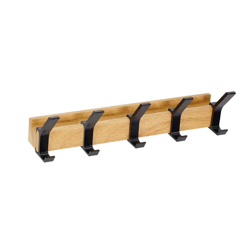 Wieszak ścienny Aluminium Drewno Podwójne Haki 40 cm