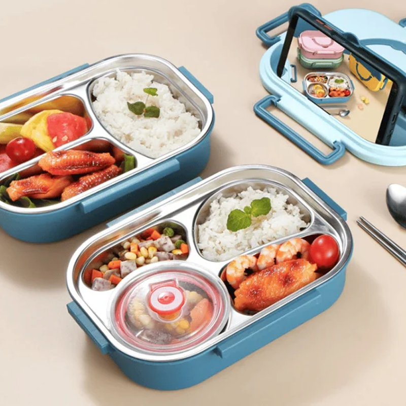 WarmPort Bento Lunchbox aus Edelstahl mit Fächern und Suppenschale