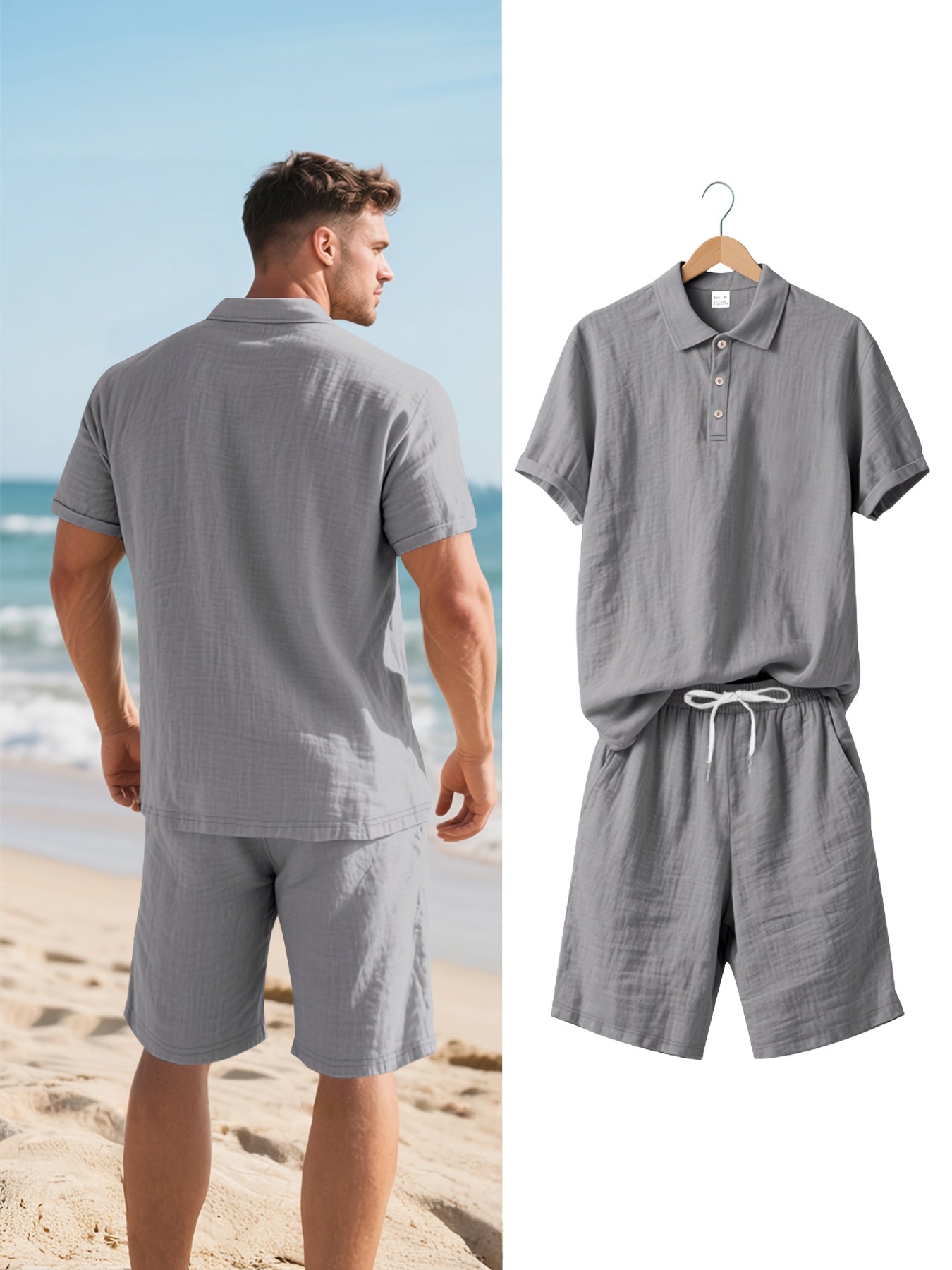 LinoVero Herren Set – Leinen Poloshirt mit Shorts für den Sommer