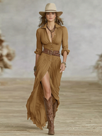 Plissea Maxikleid Damen – Elegantes Kleid mit Reverskragen