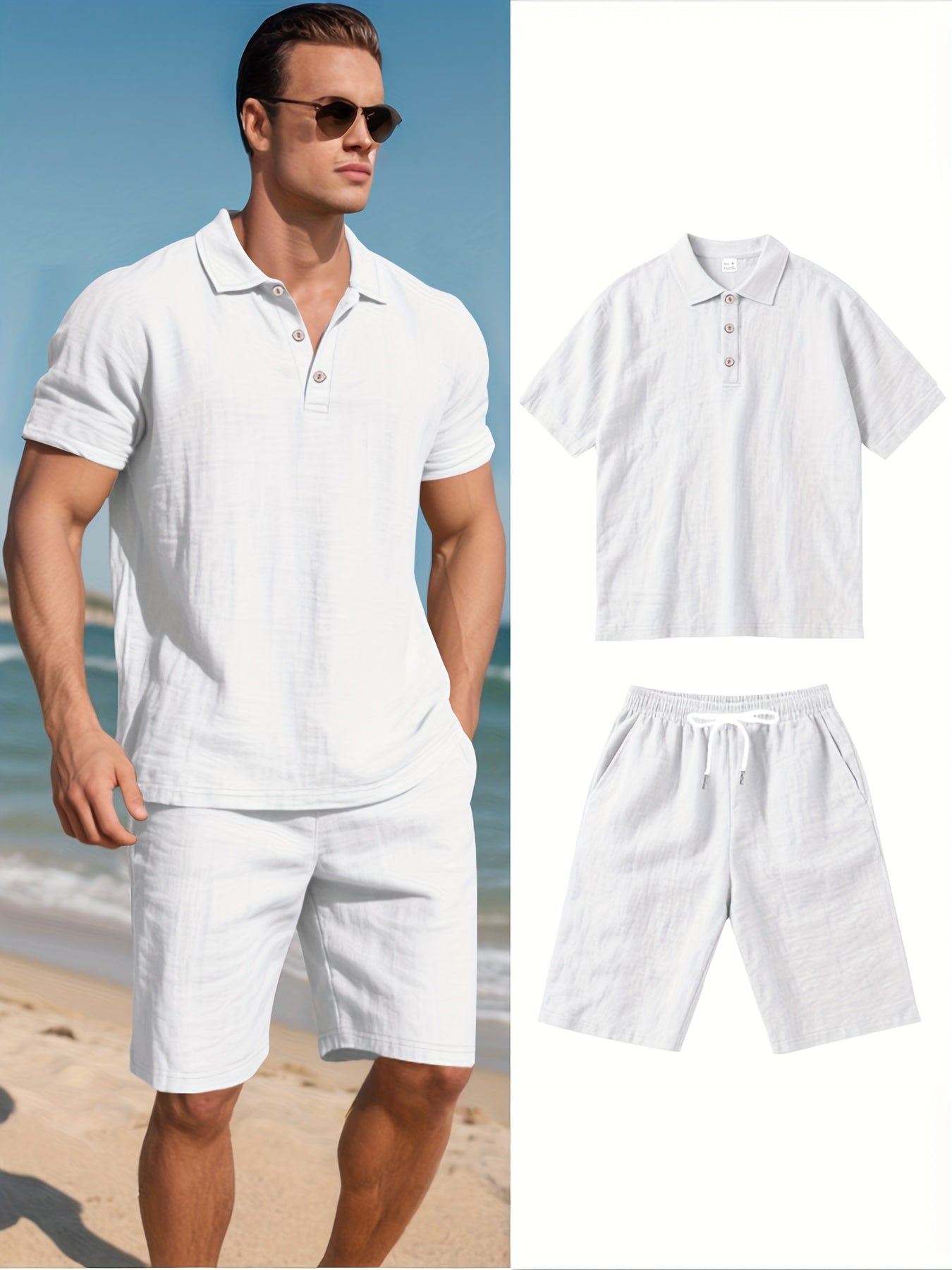 LinoVero Herren Set – Leinen Poloshirt mit Shorts für den Sommer