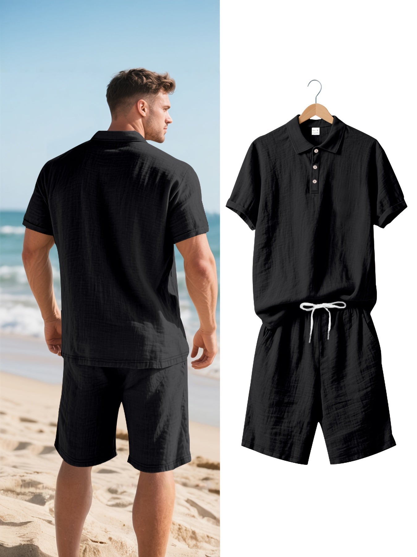LinoVero Herren Set – Leinen Poloshirt mit Shorts für den Sommer