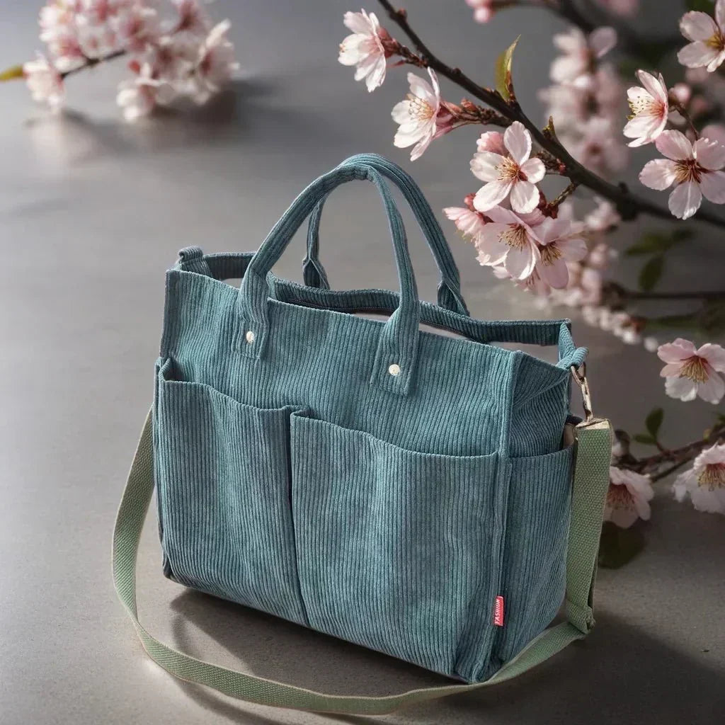 Schultertasche Damen Groß Cord für Freizeit und Arbeit
