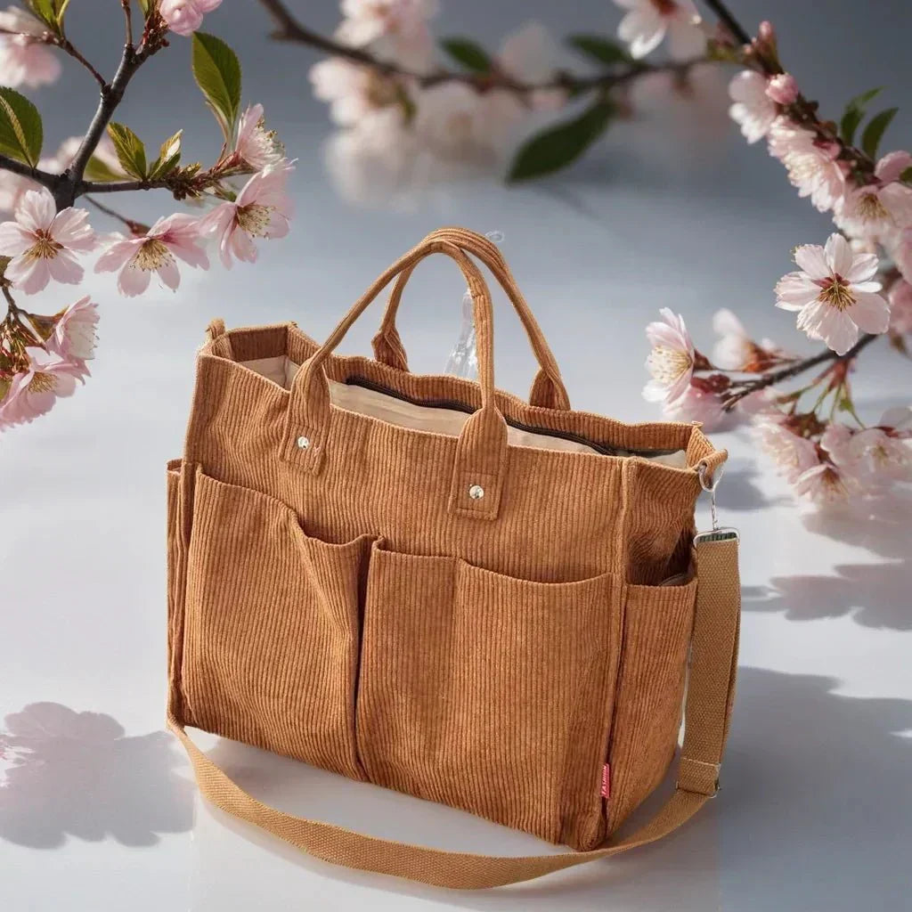 Schultertasche Damen Groß Cord für Freizeit und Arbeit