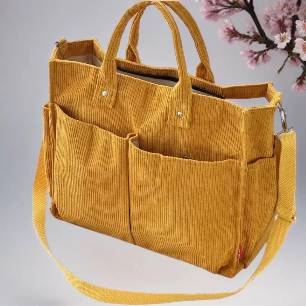 Schultertasche Damen Groß Cord für Freizeit und Arbeit