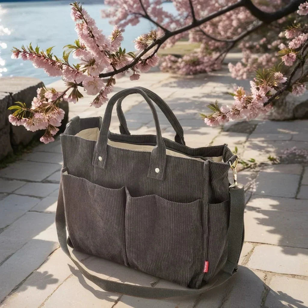 Schultertasche Damen Groß Cord für Freizeit und Arbeit