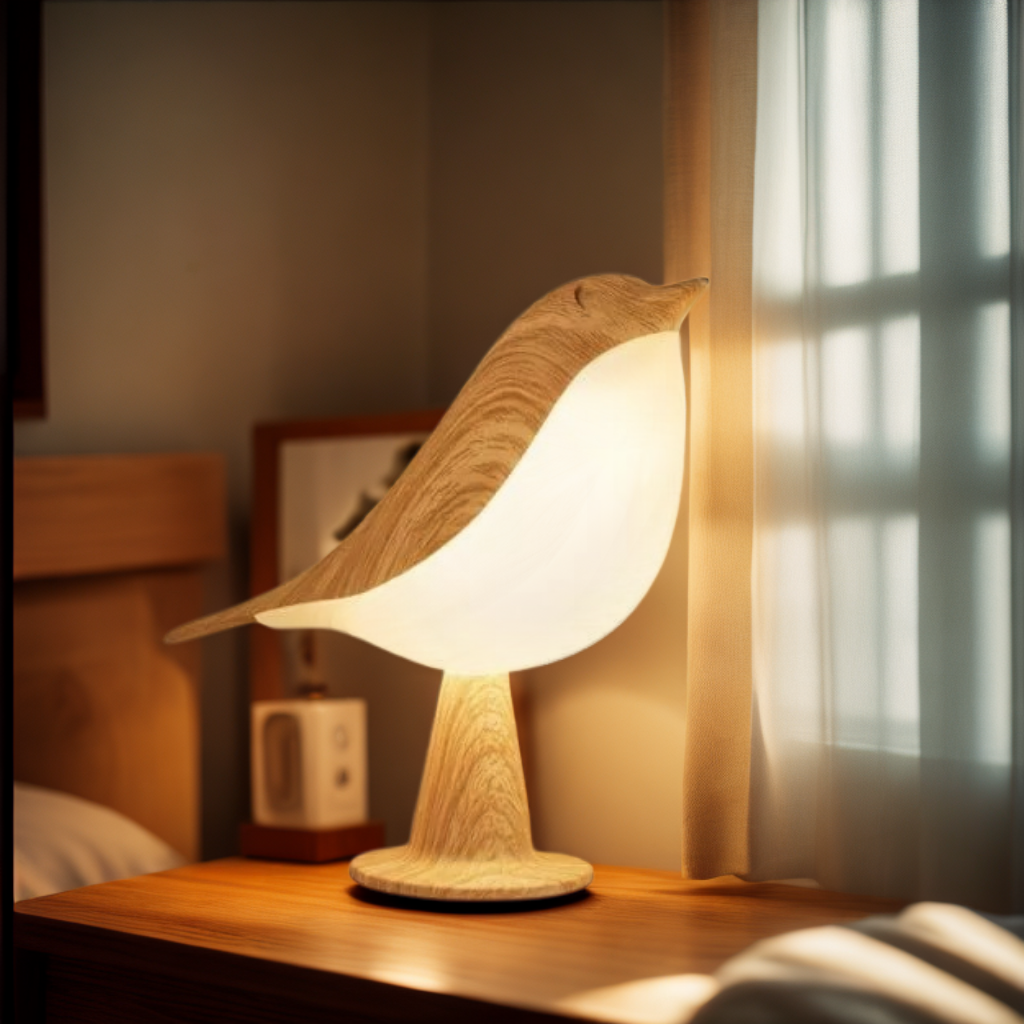 NestGlow fuglenatlampe med touchstyring og USB-opladning