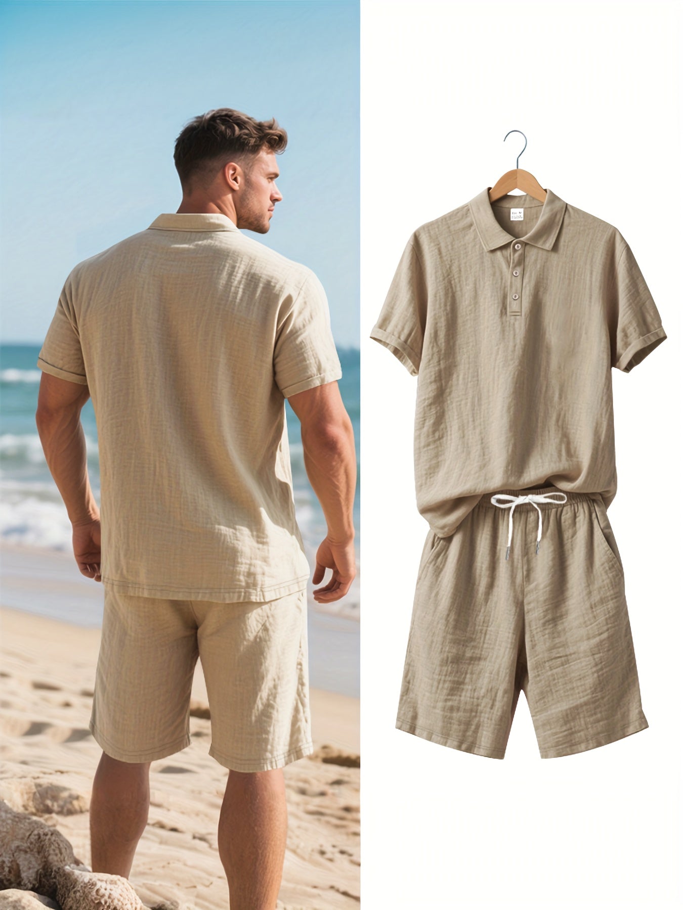 LinoVero Herren Set – Leinen Poloshirt mit Shorts für den Sommer