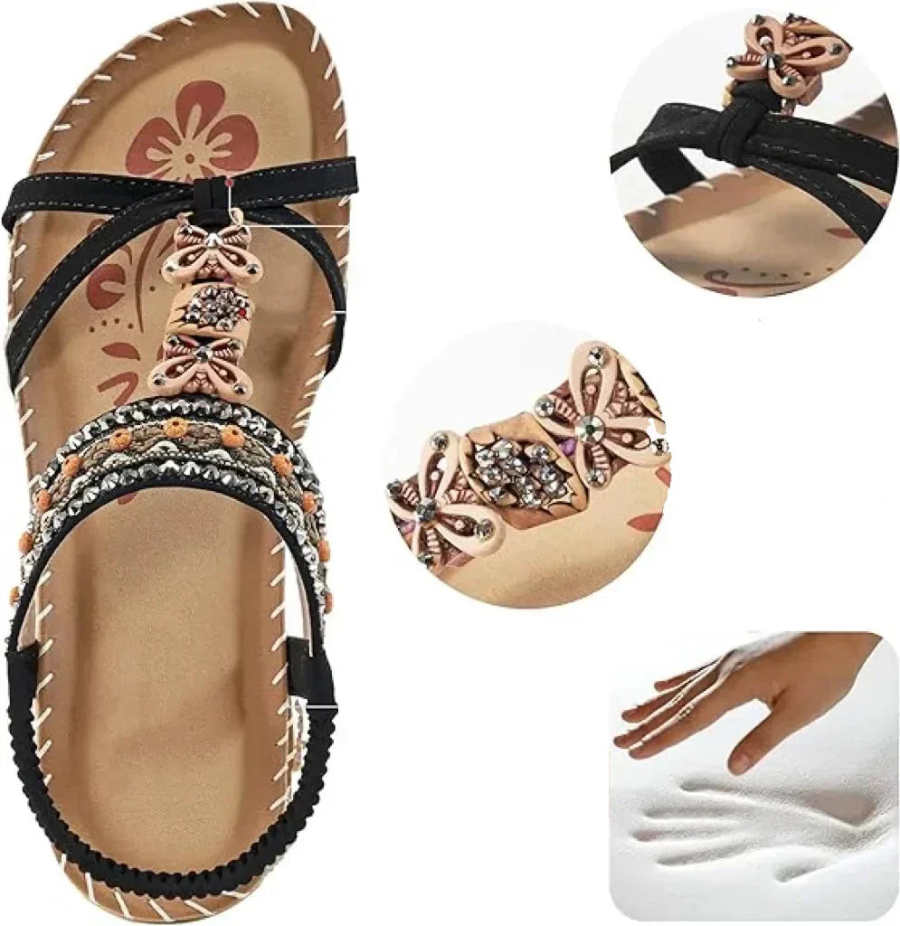 Komfortiva NaturSchritt Damen Ledersandalen im Boho-Stil mit Komfortfußbett