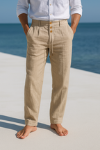 LeinenKomfort Herren Sommerhose mit Kordelzug und Geradem Schnitt