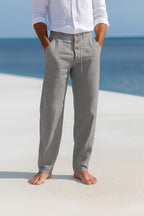 LeinenKomfort Herren Sommerhose mit Kordelzug und Geradem Schnitt