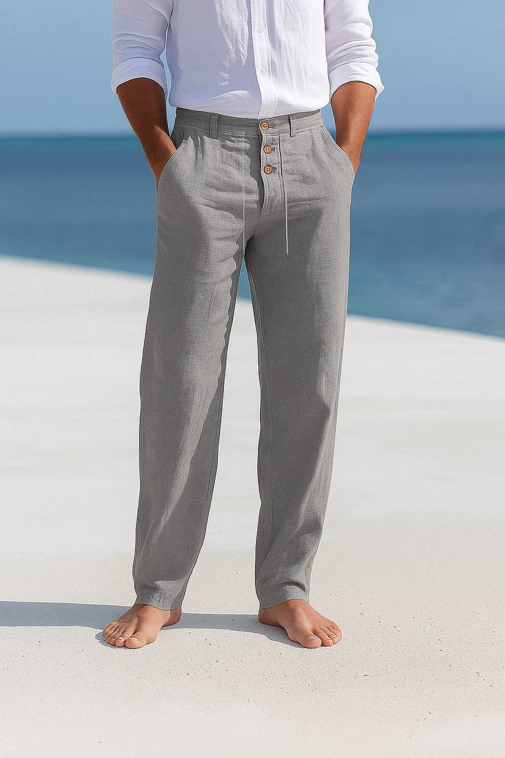 LeinenKomfort Herren Sommerhose mit Kordelzug und Geradem Schnitt