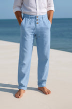 LeinenKomfort Herren Sommerhose mit Kordelzug und Geradem Schnitt