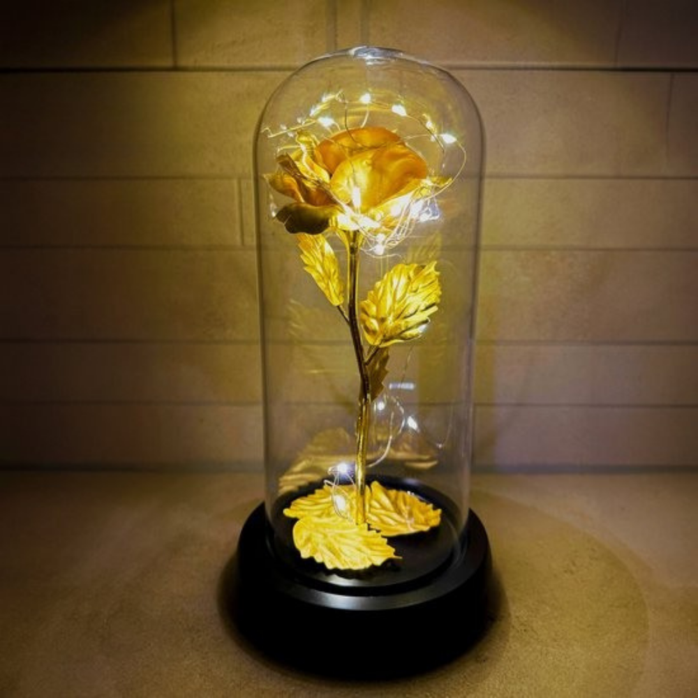 GoldFlora LED Rosenkugel unter Glasglocke dekoratives Geschenk