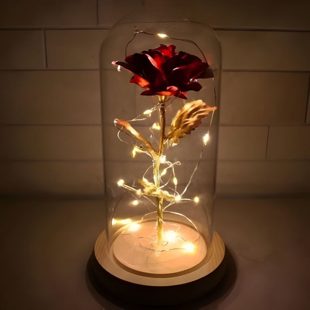 GoldFlora LED Rosenkugel unter Glasglocke dekoratives Geschenk