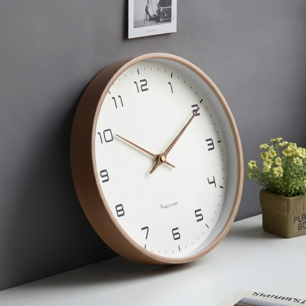 Holz-Wanduhr mit leisem Uhrwerk und minimalistischer Gestaltung