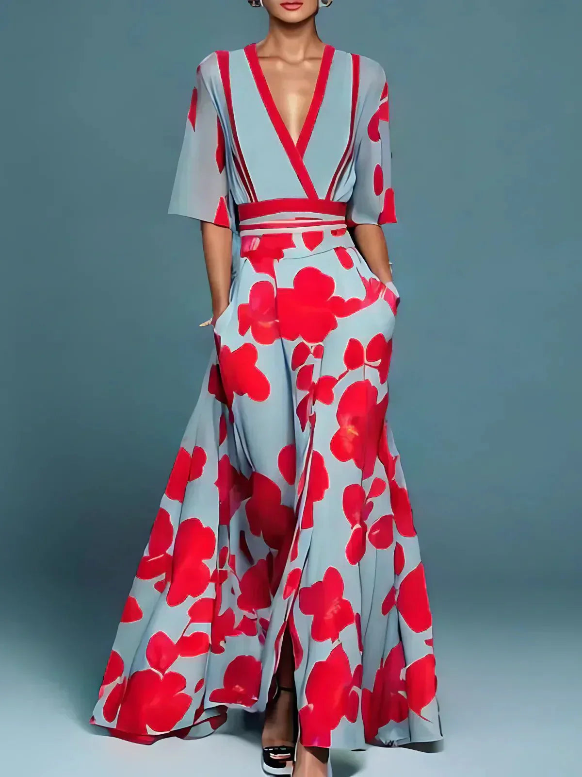 Damen Florentina Maxikleid mit floralem Muster und fließendem Verlauf