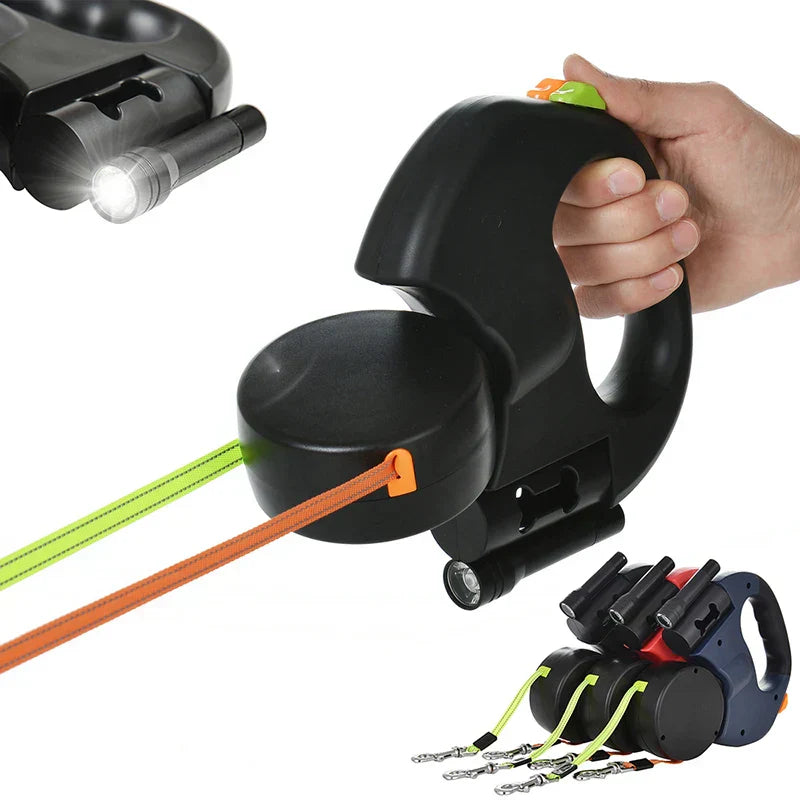 TierDuo FlexLeine – Rozciągliwa podwójna smycz z LED dla 2 zwierząt