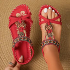 Komfortiva NaturSchritt Damen Ledersandalen im Boho-Stil mit Komfortfußbett