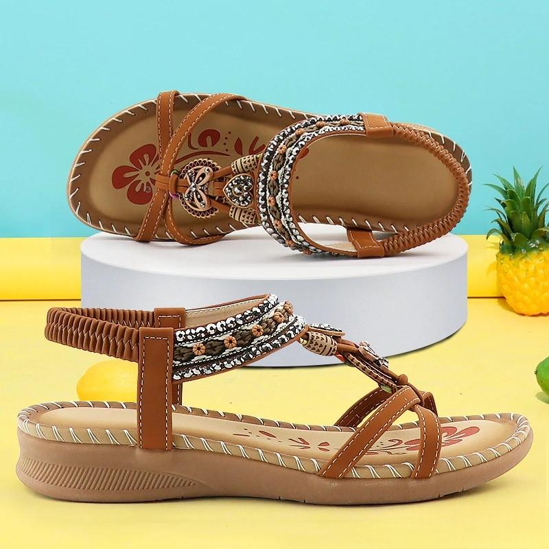 Komfortiva NaturSchritt Damen Ledersandalen im Boho-Stil mit Komfortfußbett