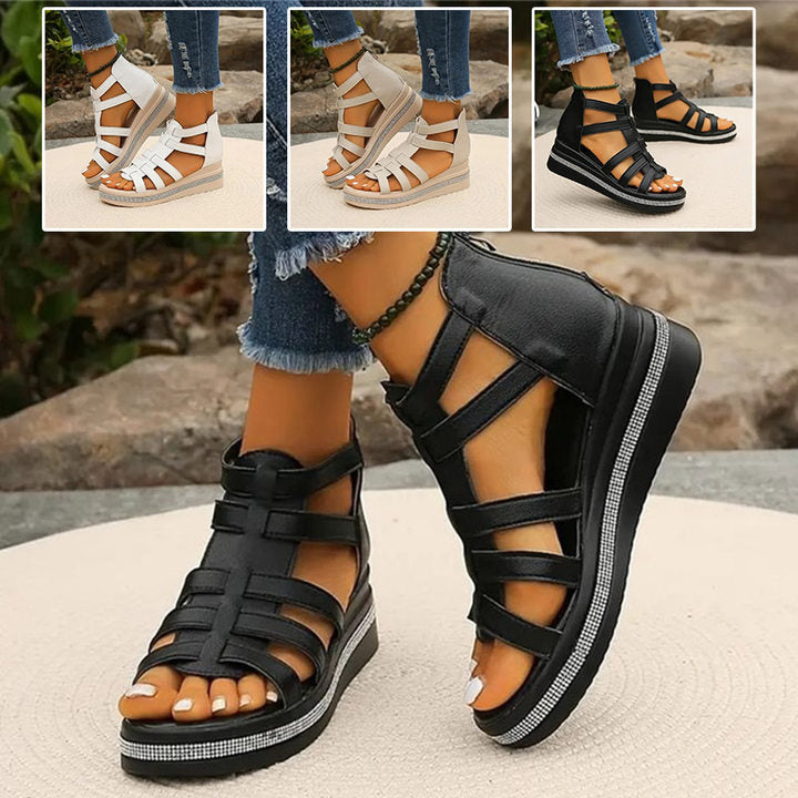 Luminara GlanzSchritt Damen Keilsandalen mit Strass und Plateau
