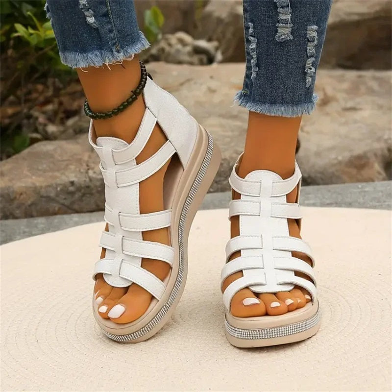 Luminara GlanzSchritt Damen Keilsandalen mit Strass und Plateau