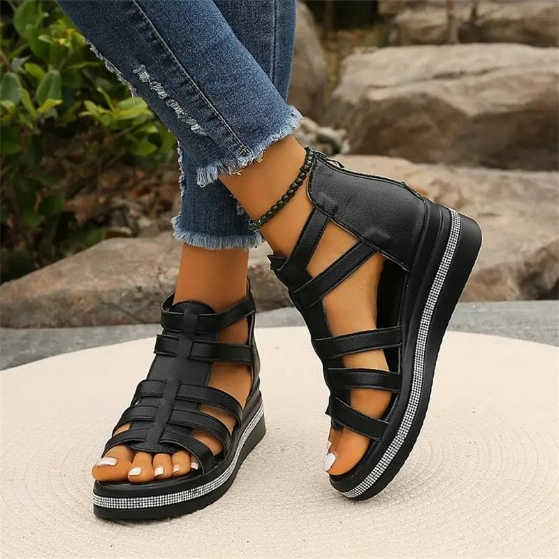 Luminara GlanzSchritt Damen Keilsandalen mit Strass und Plateau