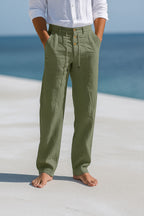 LeinenKomfort Herren Sommerhose mit Kordelzug und Geradem Schnitt