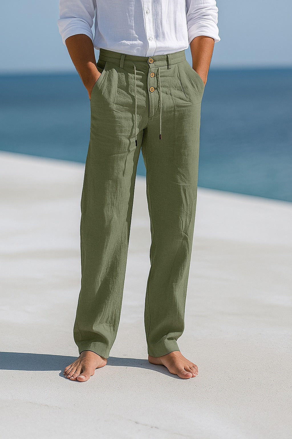 LeinenKomfort Herren Sommerhose mit Kordelzug und Geradem Schnitt