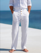 LeinenKomfort Herren Sommerhose mit Kordelzug und Geradem Schnitt