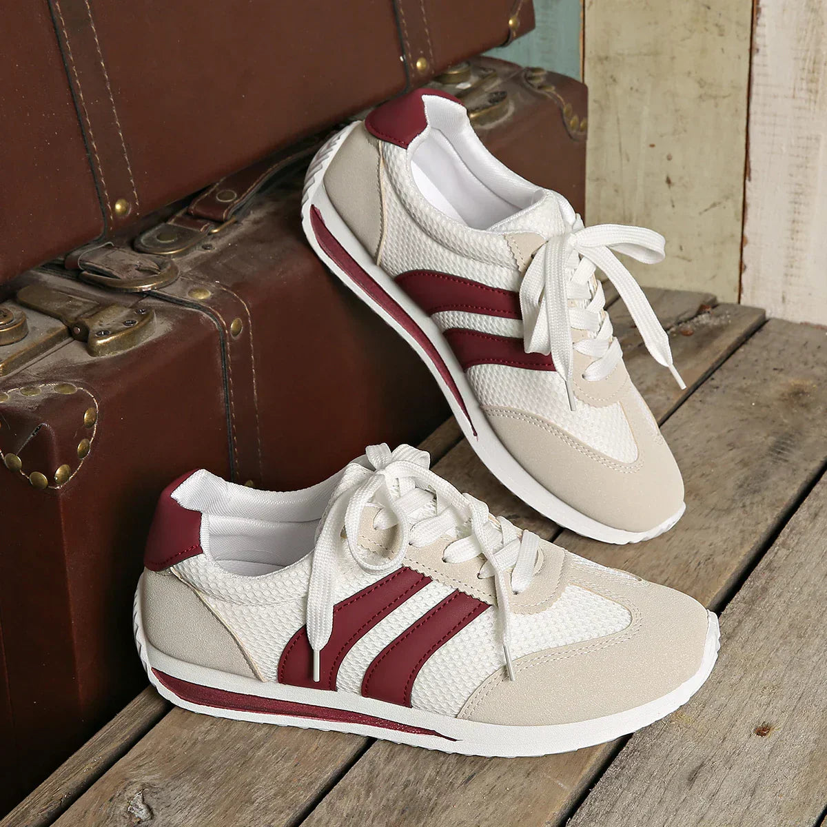 Aktiva LuftSchritt dame mesh-sneakers med snørebånd og komfortsål  