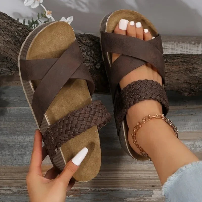 VelmoraKomfortSchritt Damen Plateau Sandalen mit Kreuzriemen
