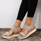 Soleria SommerSchritt dame plateau espadrille-sandaler med krydsremme  