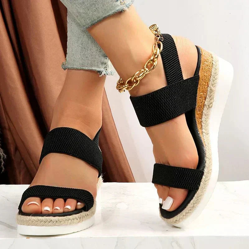Soleria SommerSchritt dame plateau espadrille-sandaler med krydsremme  